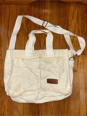 Cream Canvas Crossbody Tote Bag with Front Pocket